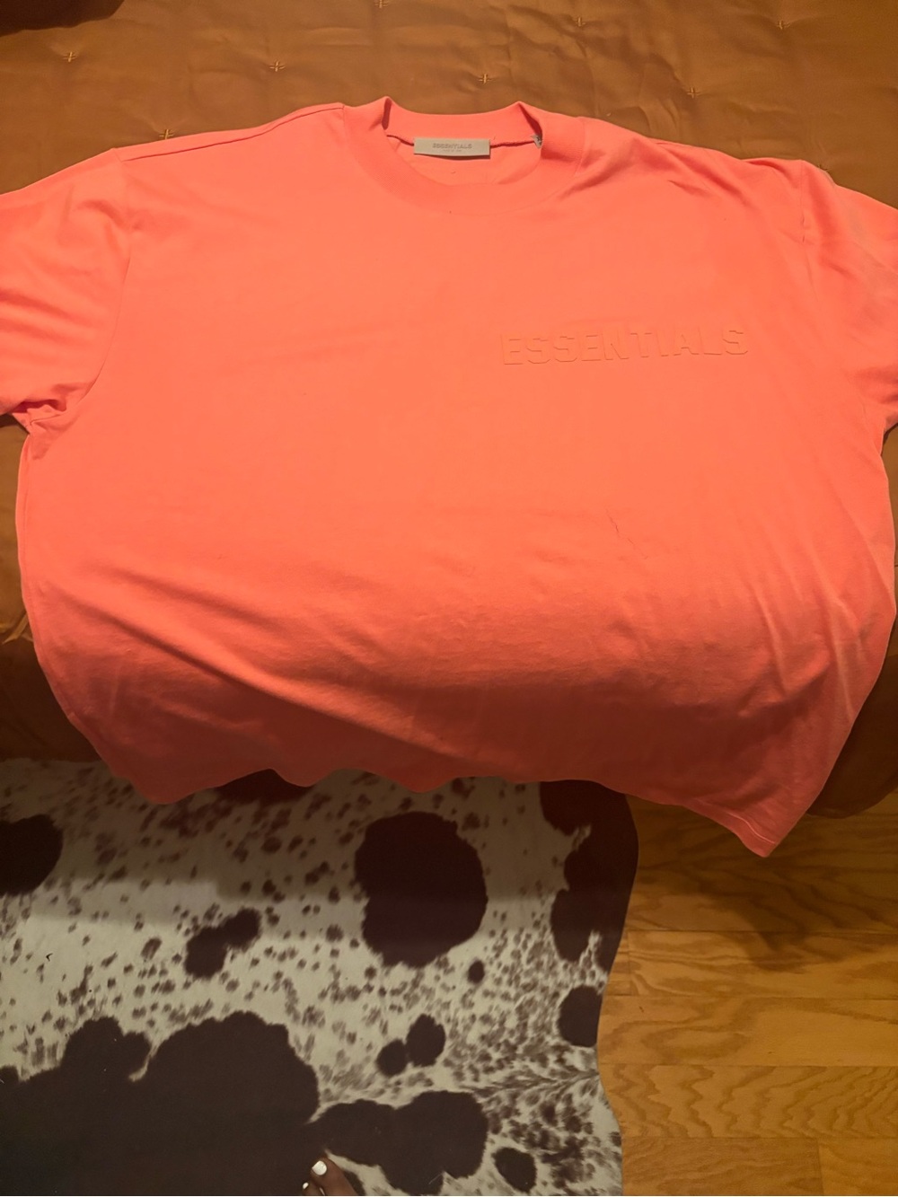 ESSENTIALS Womens Neon Coral Logo Tee